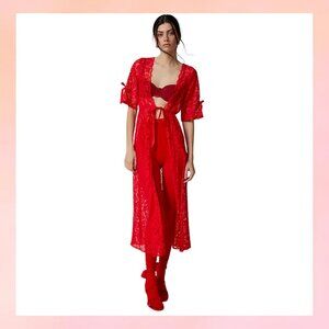 Urban Outfitters Red Lace Duster - One Size